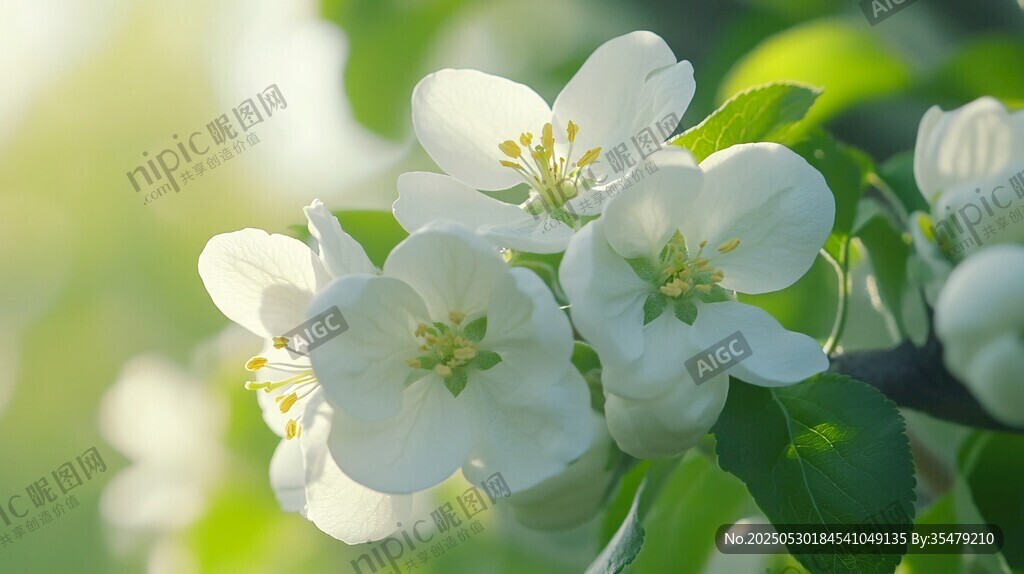 春日潔白蘋果花綻放