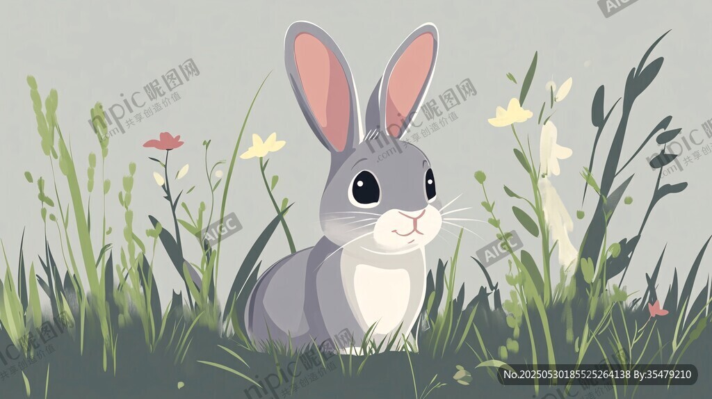草地上的可愛小灰兔