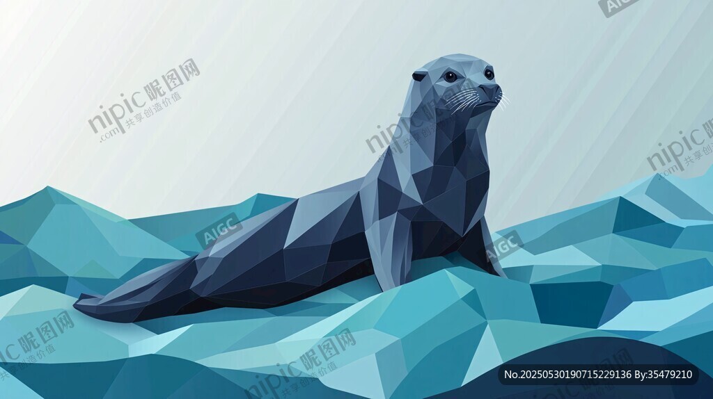多邊形風(fēng)格海獅休憩畫面