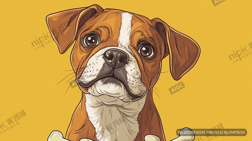 可愛萌犬手握骨頭插畫