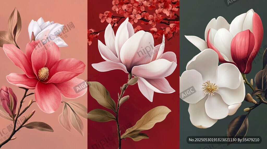 三幅玉蘭花精美插畫