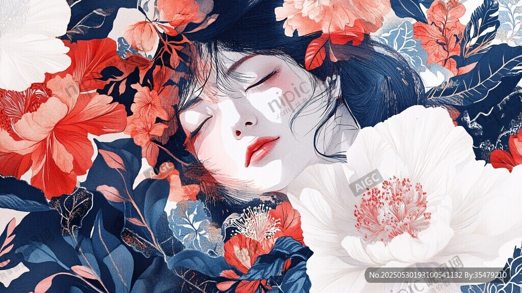 夢幻花叢中的沉睡女子