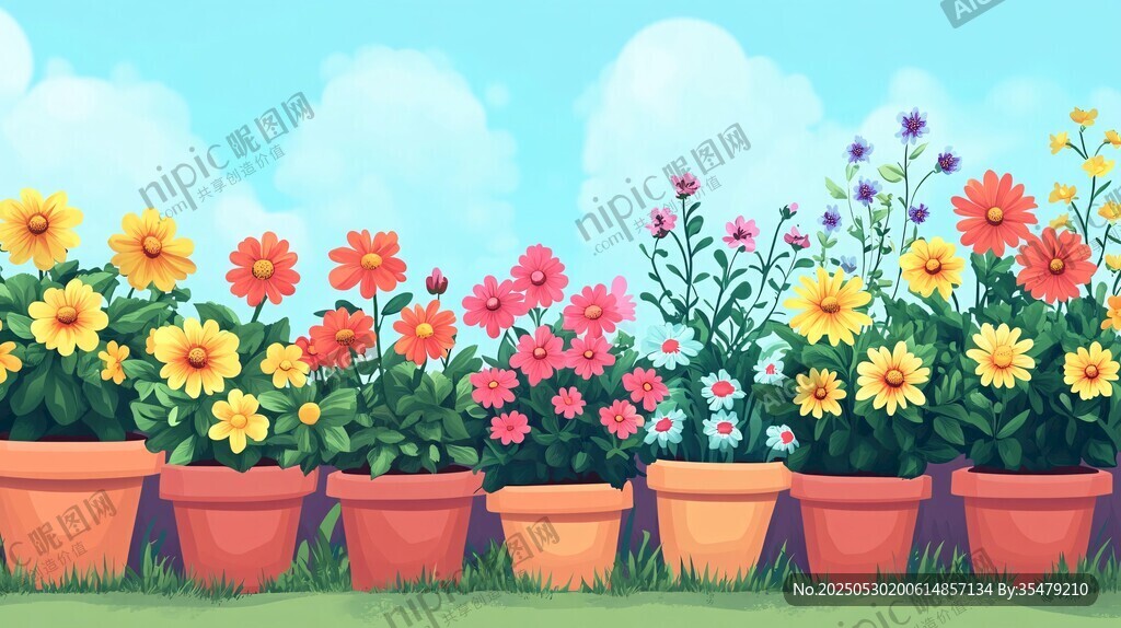 多彩盆栽花卉裝點(diǎn)美好景象