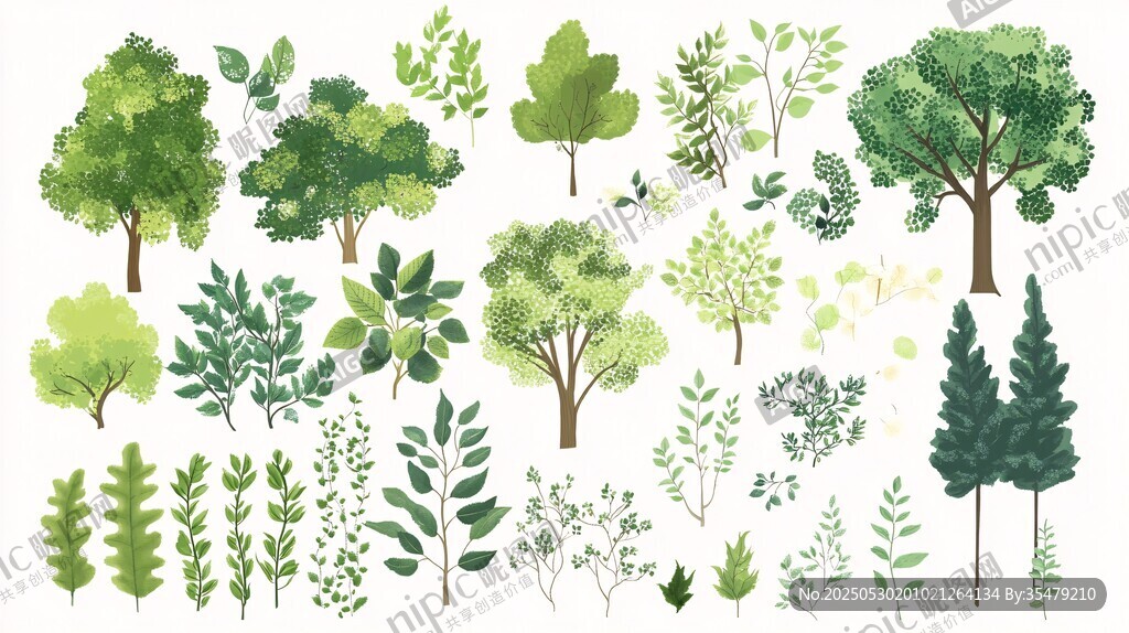 多樣綠植插畫素材集合