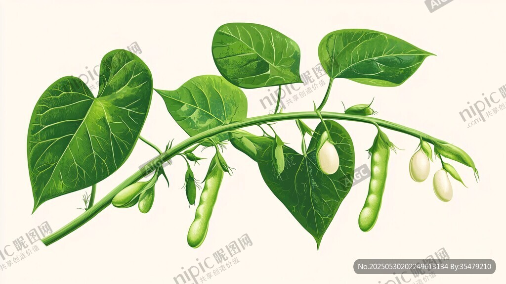 翠綠豆藤與飽滿豆莢畫面