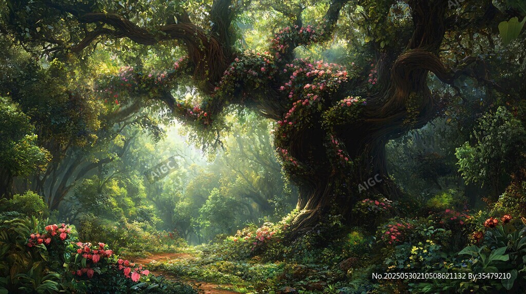 夢(mèng)幻森林中的奇幻古樹景觀