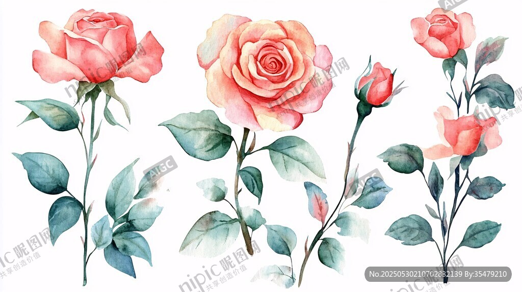 粉色水彩玫瑰花插畫