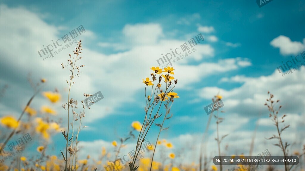 藍天黃花的自然美景