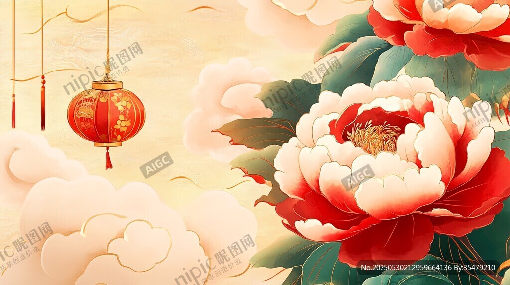 牡丹映燈籠 中式祥瑞景