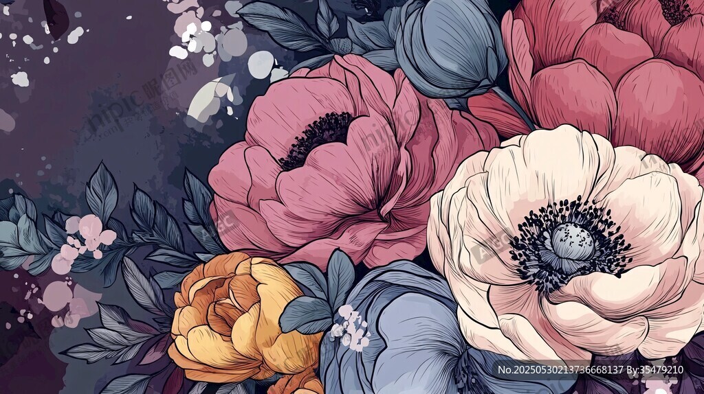 夢幻花卉插畫