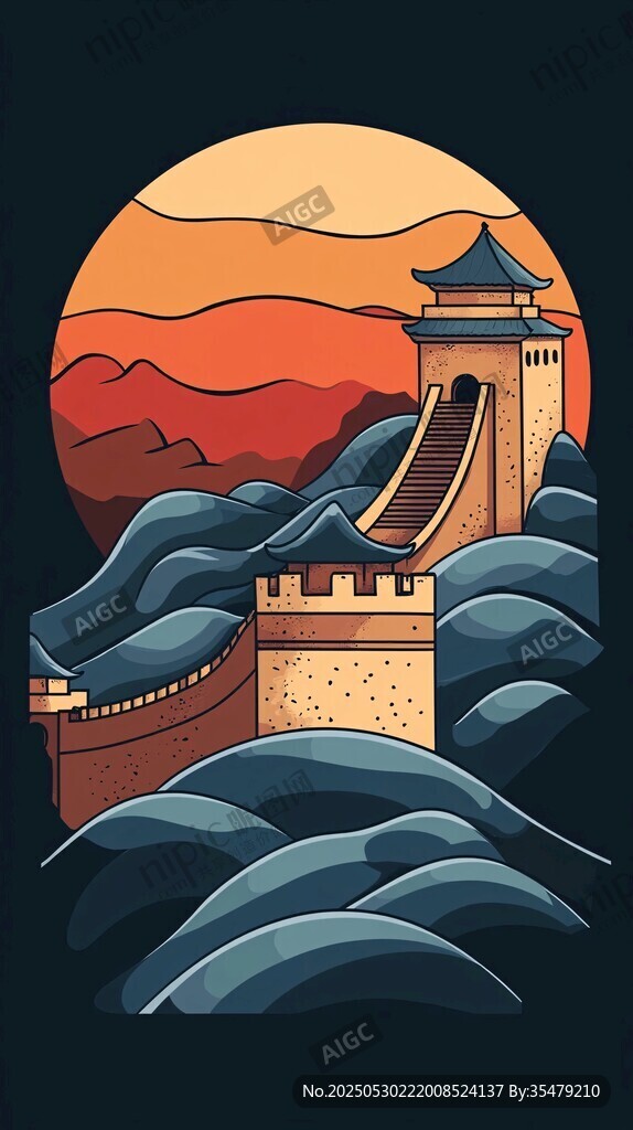 夕陽下的壯麗長城景觀