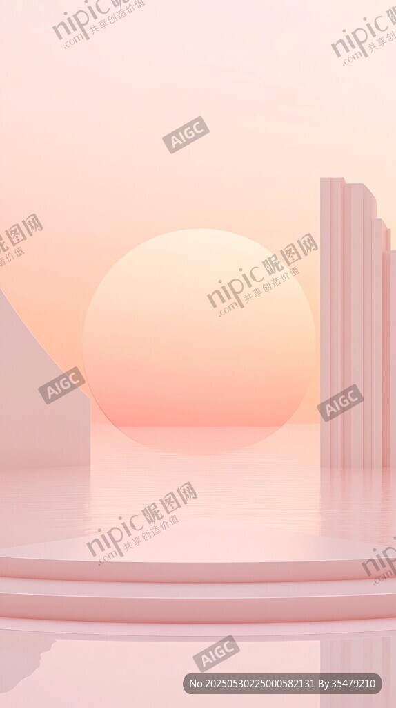 夢幻粉色日落建筑場景