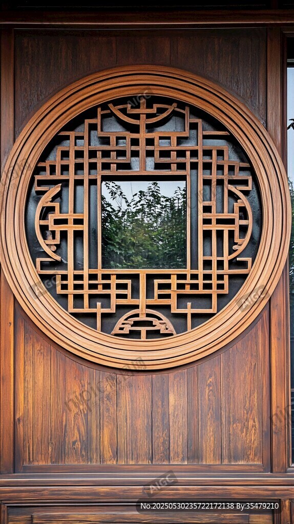 中式木雕圓窗古樸雅致