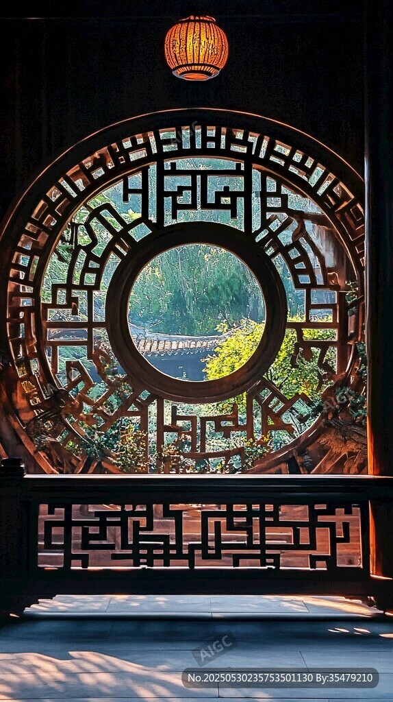 中式圓窗映景古韻悠長(zhǎng)