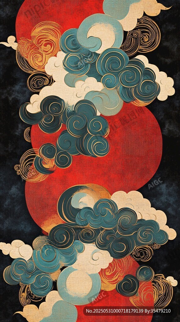 中式云紋紅日古風(fēng)圖案