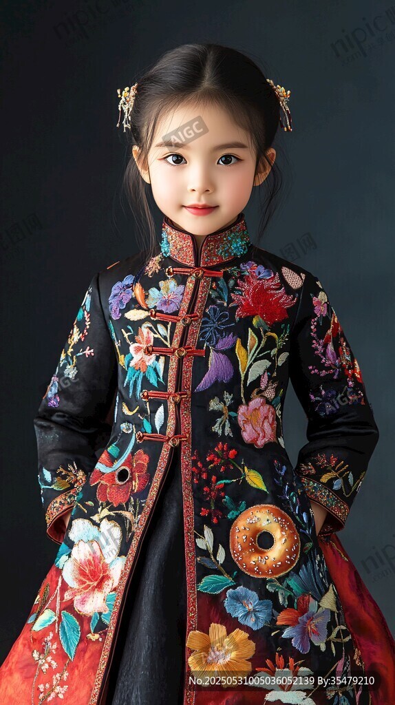 古風萌娃身著絢麗中式華服