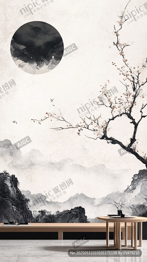 中式水墨風(fēng)室內(nèi)意境場(chǎng)景