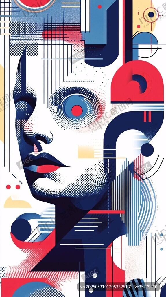 抽象幾何風格女性頭像插畫