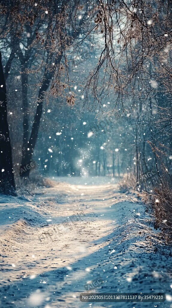 雪覆林間路 靜謐冬日景