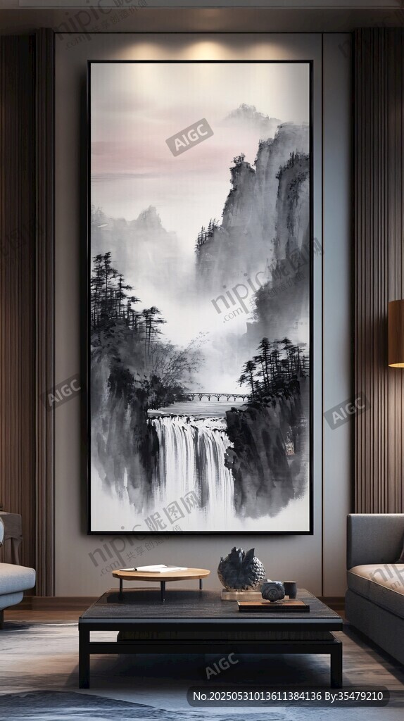 中式客廳水墨山水掛畫