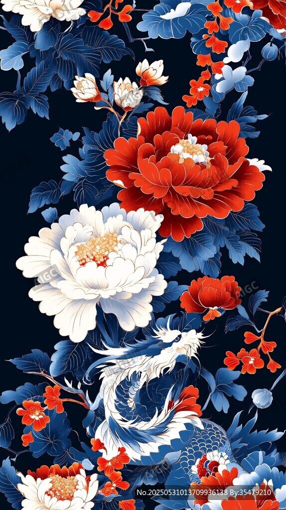 中式花卉鳳凰圖案紋樣