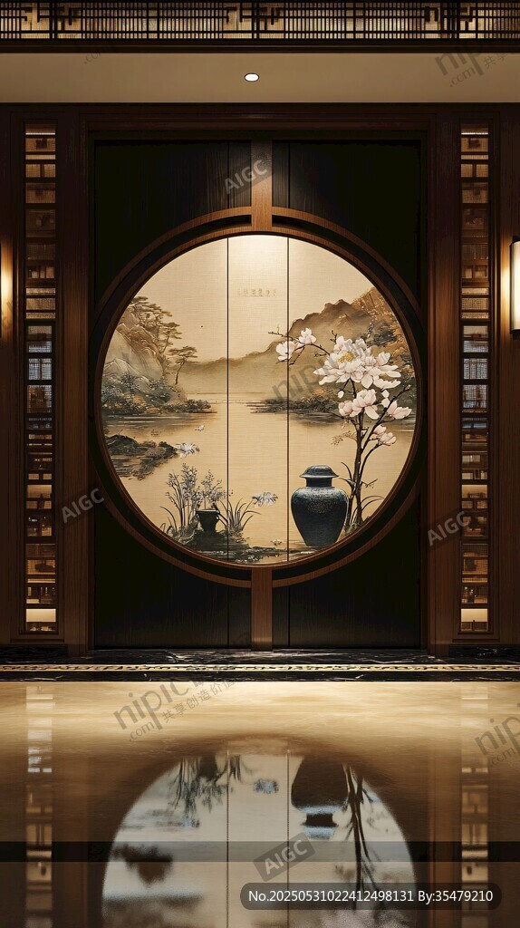 中式玄關(guān)屏風(fēng)山水裝飾畫