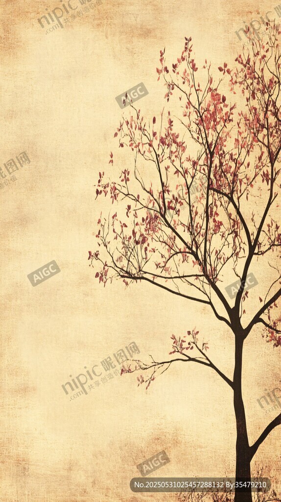 孤獨(dú)紅樹映于復(fù)古背景