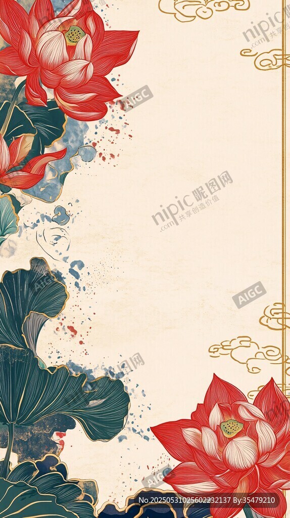 中式荷花背景圖