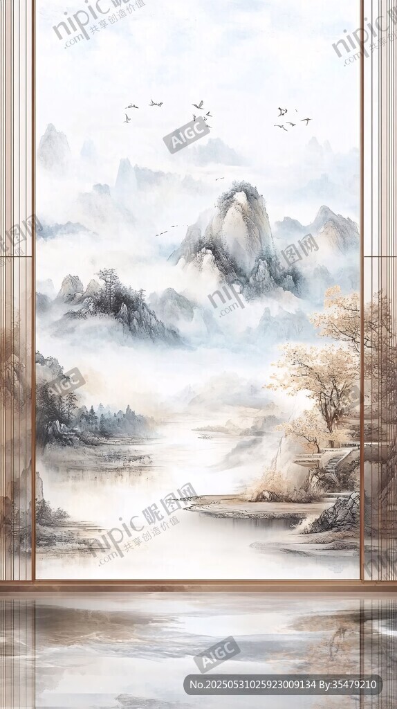 中式山水意境玄關裝飾畫