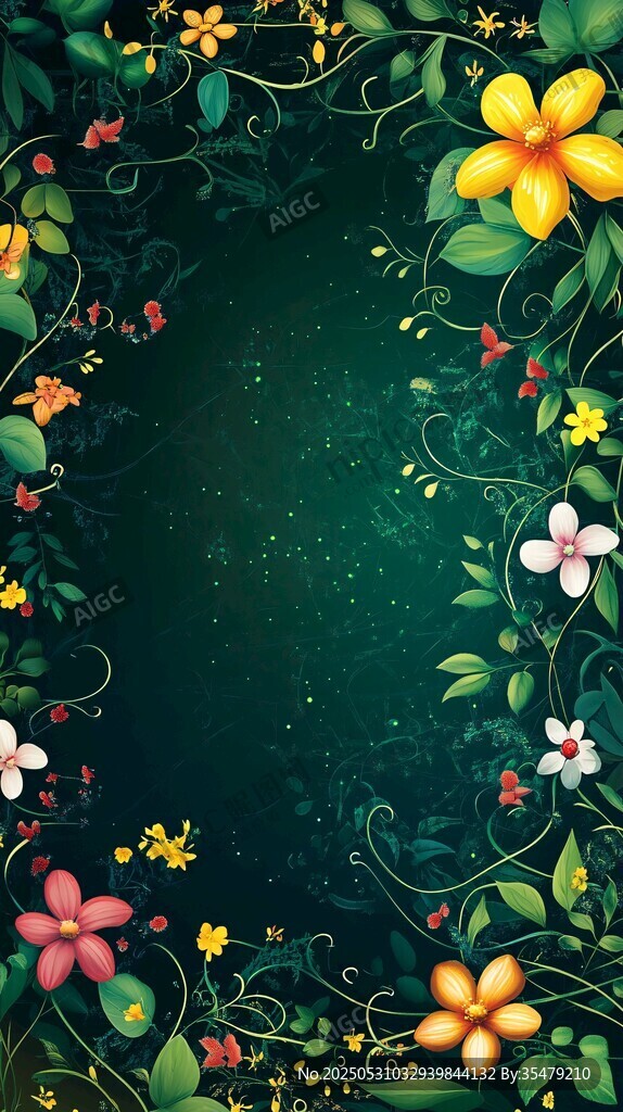 夢幻花卉邊框背景圖
