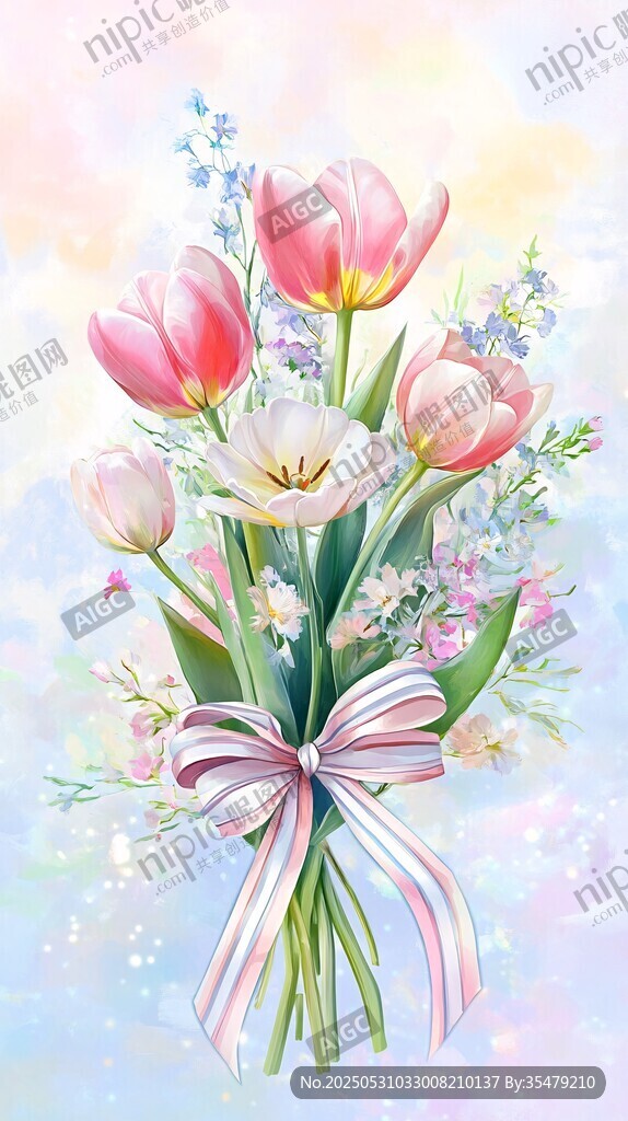 夢幻郁金香花束插畫