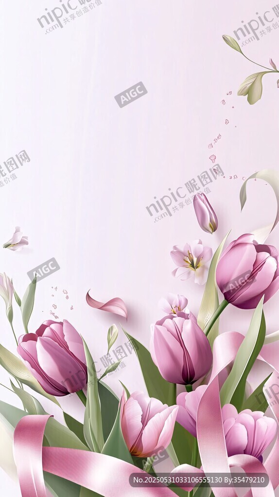 粉色郁金香浪漫花卉背景