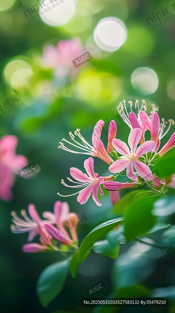 娇艳忍冬花绽放绿意间 娇艳忍冬花绽放绿意间