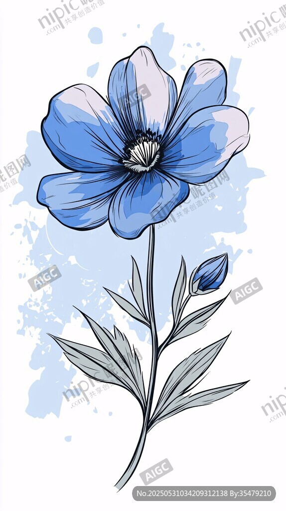 藍色花朵插畫 清新自然風