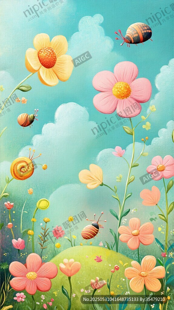 春日花叢中的昆蟲(chóng)與花朵