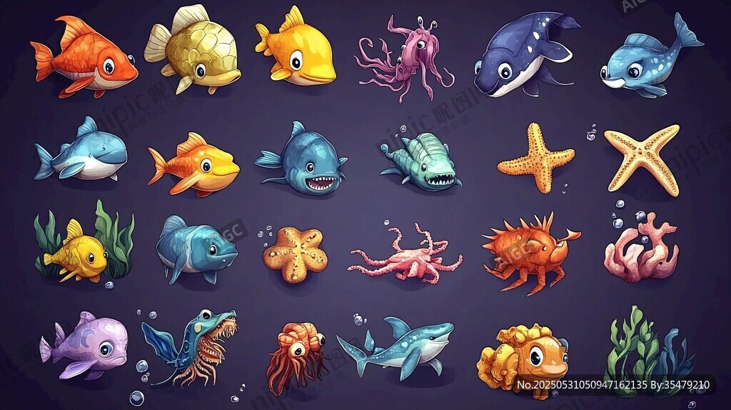 海洋生物大集合插畫