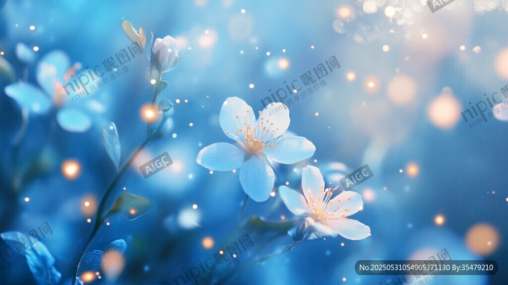 夢幻藍調(diào)花朵閃爍微光