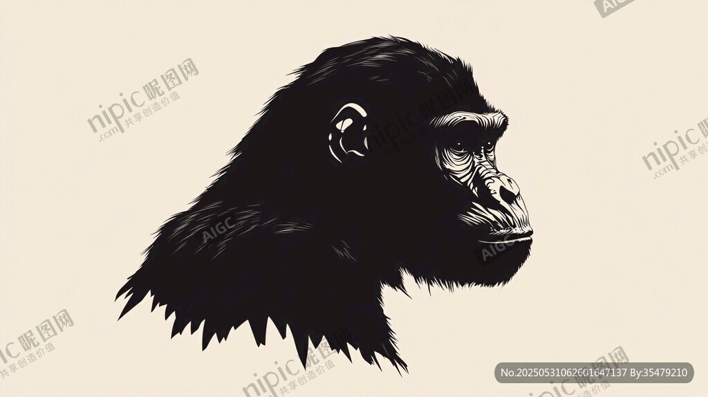 黑猩猩側(cè)面頭像插畫