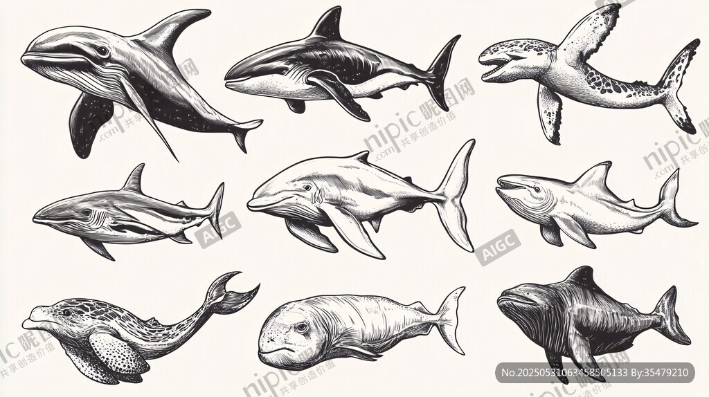 海洋魚類手繪插畫集合