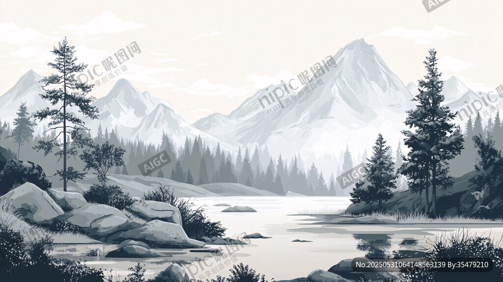 山間湖畔靜謐自然景致