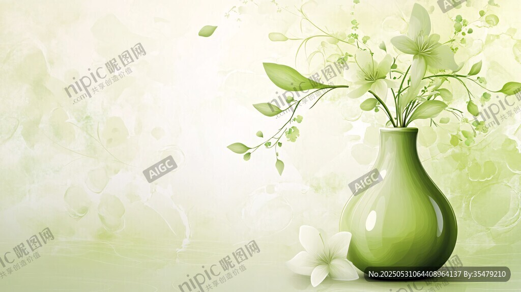 清新綠瓶插繁花