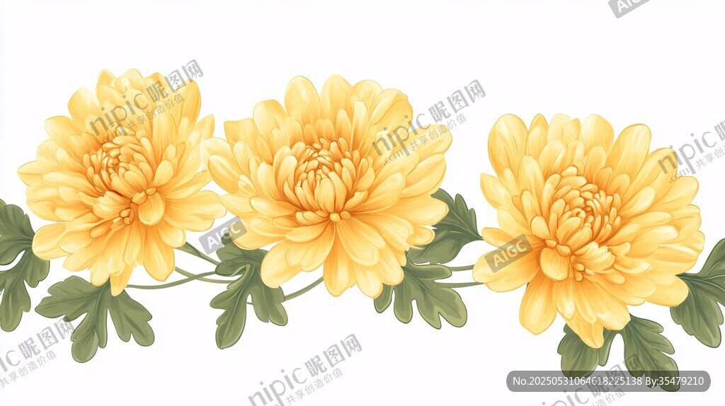 三朵黃色菊花裝飾圖案