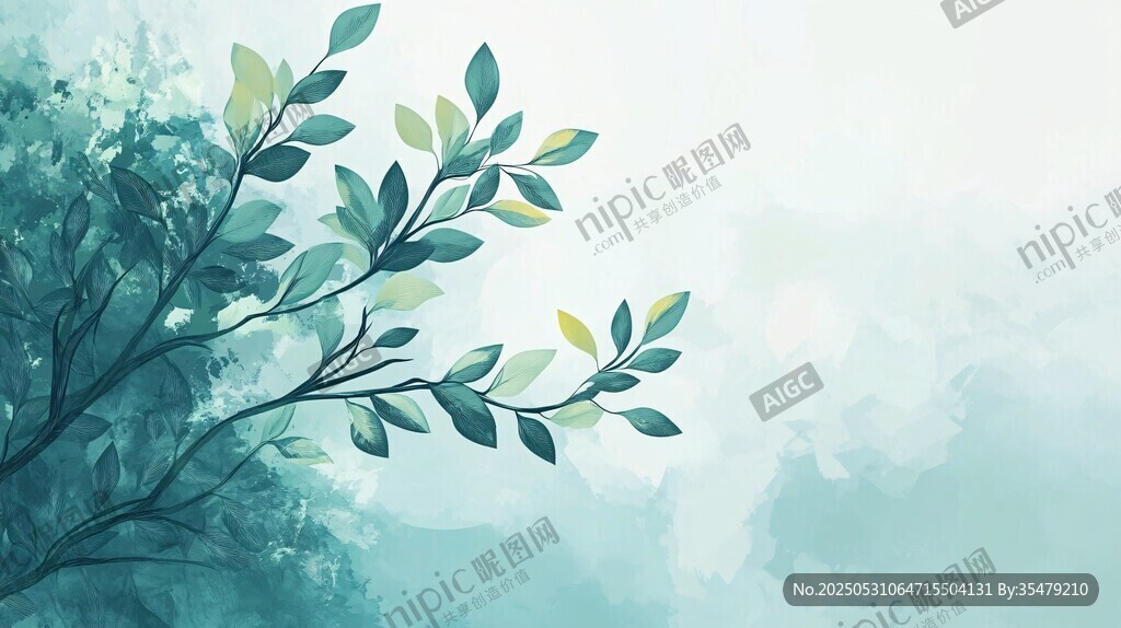 清新綠葉水彩風(fēng)背景圖