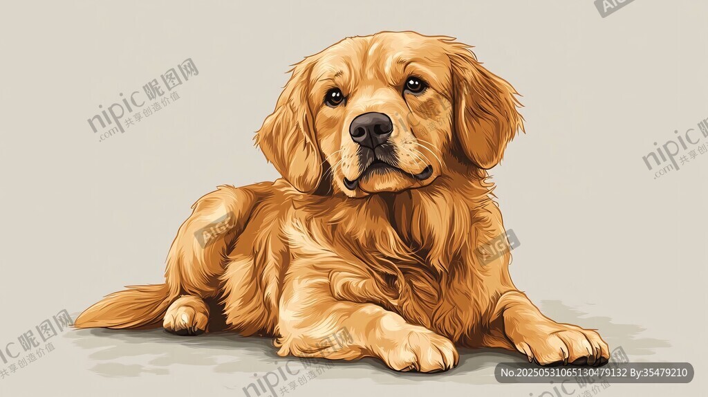 趴著的金毛犬插畫