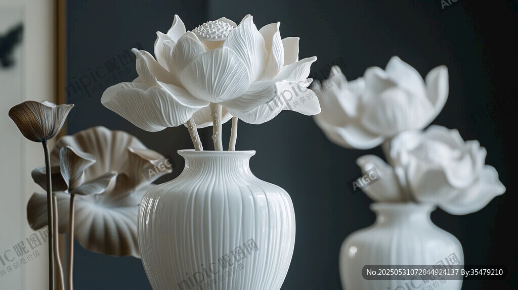 素雅白瓷蓮花瓶擺件展示