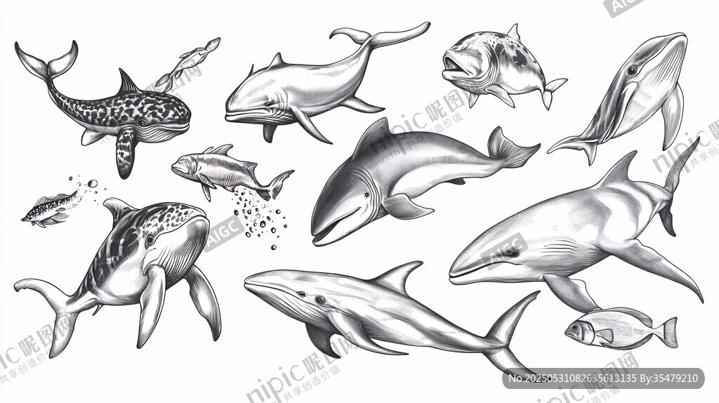 海洋生物手繪插畫集合