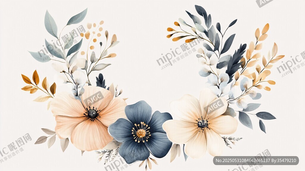 淡雅花卉花環插畫