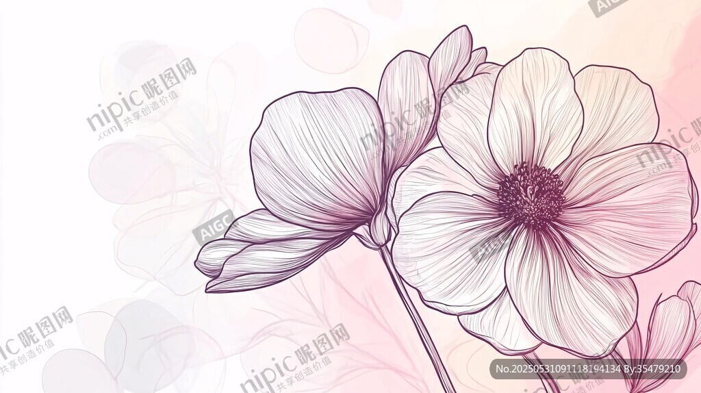 手繪淡粉花朵優(yōu)雅插畫