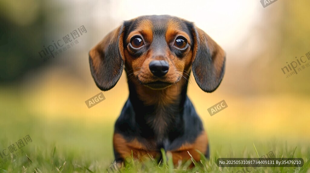 呆萌臘腸犬在綠茵草地