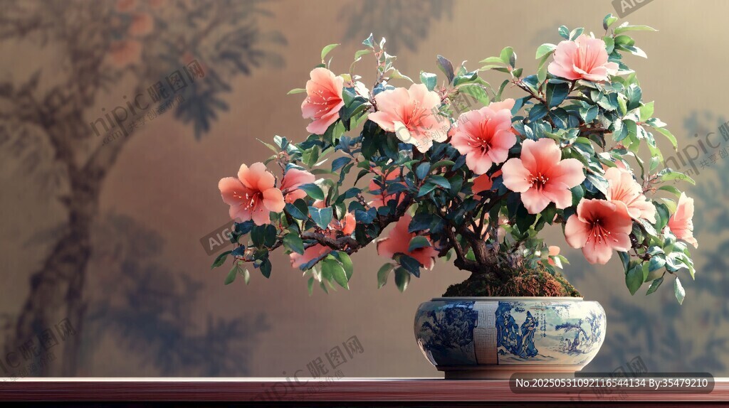 粉色杜鵑盆景優雅綻放